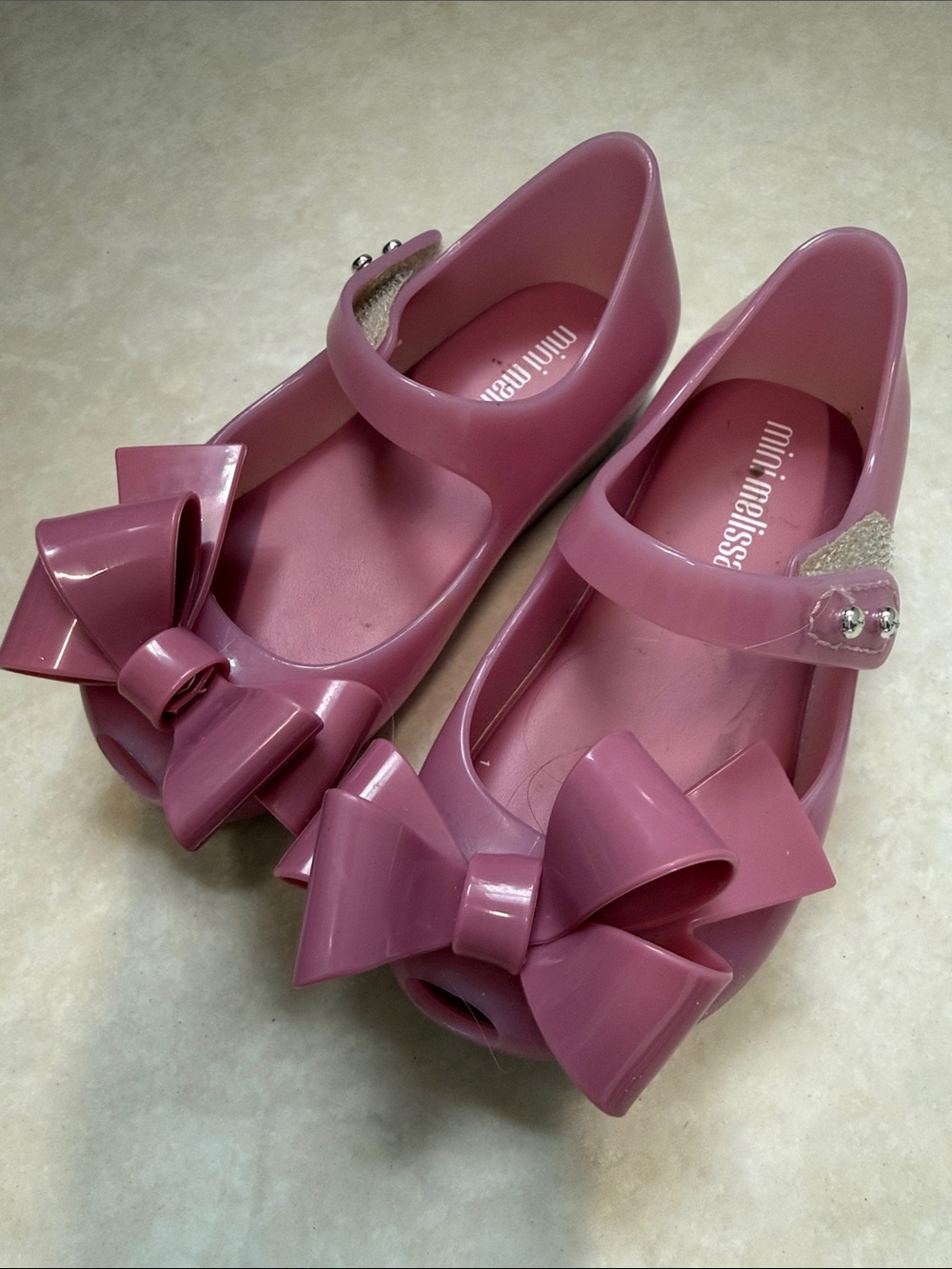 Mini Melissa Girls' Mauve Pink Bow Jelly Mary Janes